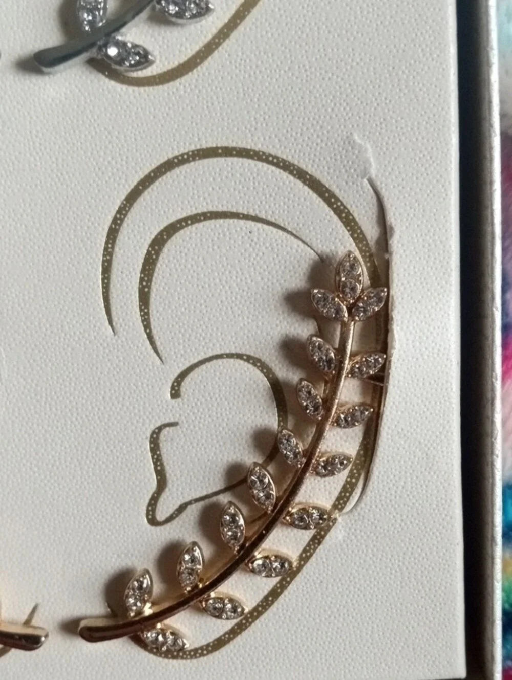 C&C California Crystal Leaf Ear Climber Earrings Set Silver and Gold Tone New - Picture 8 of 10